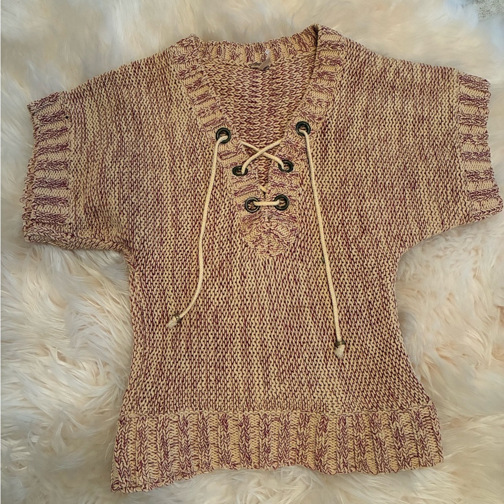 FREE PEOPLE Women's Knit Sweater with Lace-Up Detail